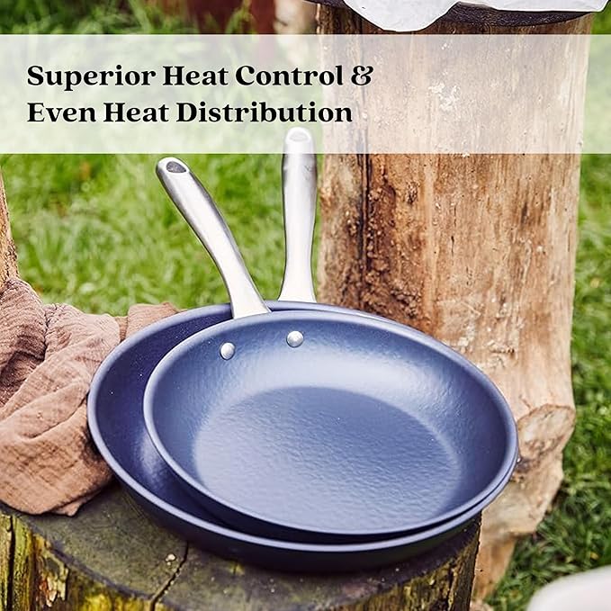 Alva Black Angus 11" Carbon Steel Frying Pan, Chef-Grade Hammered Blue Steel Skillet, Naturally Nonstick When Seasoned, PFAS & PFOA Free, Induction, Oven & BBQ Compatible, Lightweight Premium Cookware