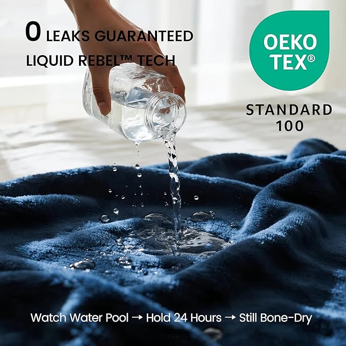 gogobunny Waterproof Bed Blanket, Reversible Sherpa Fleece Throw Blanket for Dog Puppy Cat, Furniture Cover Protects Bed Couch Sofa from Liquid Pee and Pet Fur (Navy Blue, 60x80 inches)