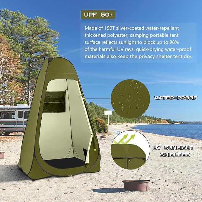 BRIAN & DANY Pop Up Shower Tent, Portable Privacy Camping Changing Tent, Camp Toilet Bathroom Pod with Rain Shelter & Windows, UPF 50+ & Waterproof, 47.2" x 47.2" x 74.8"