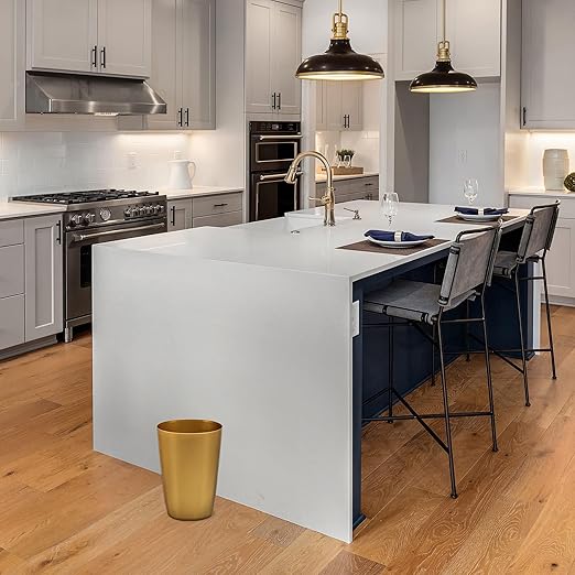 HOLDN’ STORAGE Small Trash Can - Set of 2 Open Top Waste Bin of 1.58 Gallon, Compact Waste Can Perfect for Bathroom, Kitchen, Office, Dorm - Durable Garbage Can - Soft Brass