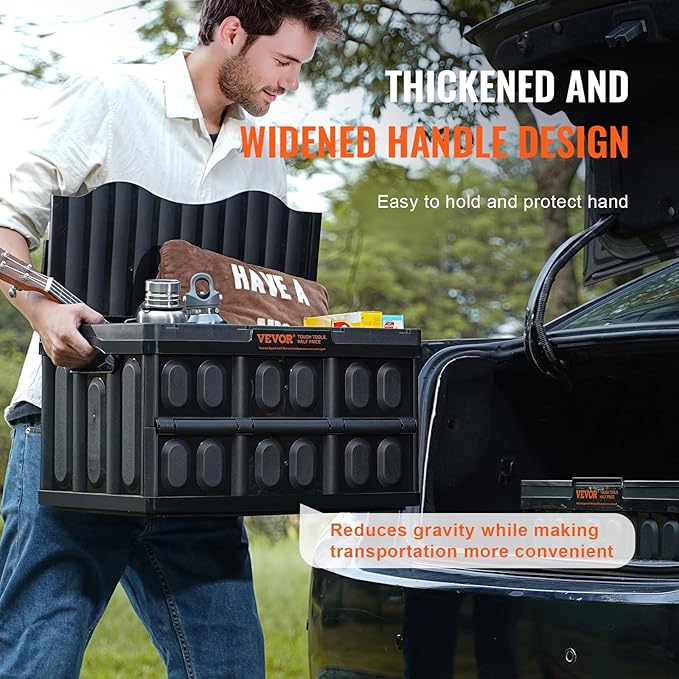 VEVOR 45L Collapsible Storage Bins with Lids 3 Packs, Stackable Utility Crates with Handles, Large Folding Containers for Organizing Tools, Snacks, Books, Food, Drinks, Camping & Transport