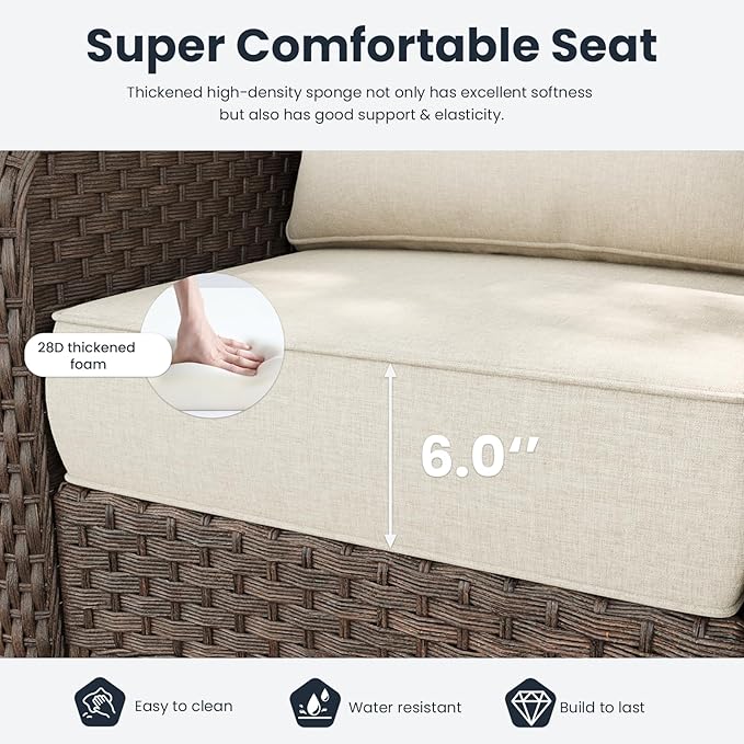 7 Pieces Outdoor Patio Furniture Sets with Rocking Swivel Chairs with 6-inch Thick Cushion and Side Table for Deck Lawn