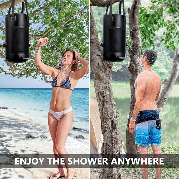 Solar Shower Bag, 5 Gal/3 Gal Solar Heating Camping Shower Bag, On-Off Switchable Shower Head, Portable Shower with Thick Tarpaulin for Camping, Surfing, Outdoor Traveling, No Tear & Leak