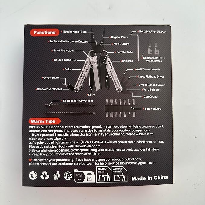 BIBURY Multitool Pliers Pro BI2045, Stainless Steel 31-in-1 Multi Tool Pliers with Replaceable Wire Cutters and Saw,Foldable Multitools with Scissors and Screwdriver, Ideal for Camping,Survival,Repair