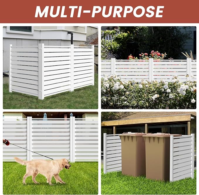 LILYPELLE 38in W x 42in H Air Conditioner Fence, 2 Panels PVC Outdoor Privacy Screen with Metal Stakes, Outside Trash Can Pool Equipment Enclosure Panels Decorative Fences