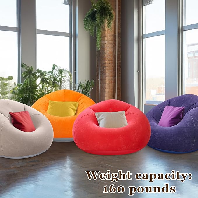 Realspring Inflatable Bean Bag Chairs Outdoor Blow up Camping Chairs Inflatable Lazy Sofa Folding Portable Bean Bag Loungers Couch for Movie Night(Brown, Red, Blue, Orange,4 Pcs)