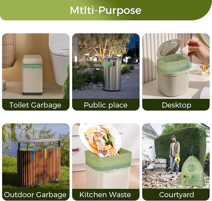 13 Gallon Compostable Trash Bags with Drawstring, Heavy Duty Extra Thick 1 Mil, 49.21 Liter, 30 Bags, Tall Kitchen Food Scrap Waste Bag, ASTM D6400, US BPI and OK Compost Home Certified