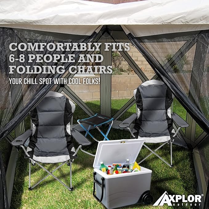 AxplorOutdoor Pop Up Canopy Screen Tent 10x10 | Camping Gazebo | Portable Outdoor Screened Room | Standing Height 5-Sided Camper with Carry Bag