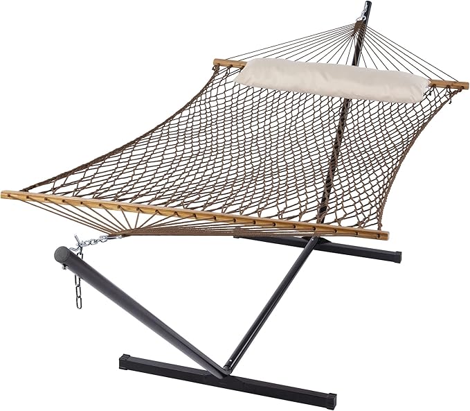 SUNCREAT Portable Hammock with Stand,Heavy Duty Standing Hammock, 450 lbs Capacity, Brown