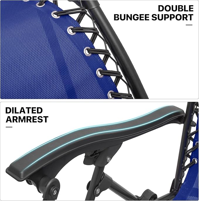 MoNiBloom Oversized Lounge Beach Chairs for Outside, 29" XL Zero Gravity Camping Chairs with Side Table, Pillow and Tray, 330lbs Capacity, Blue