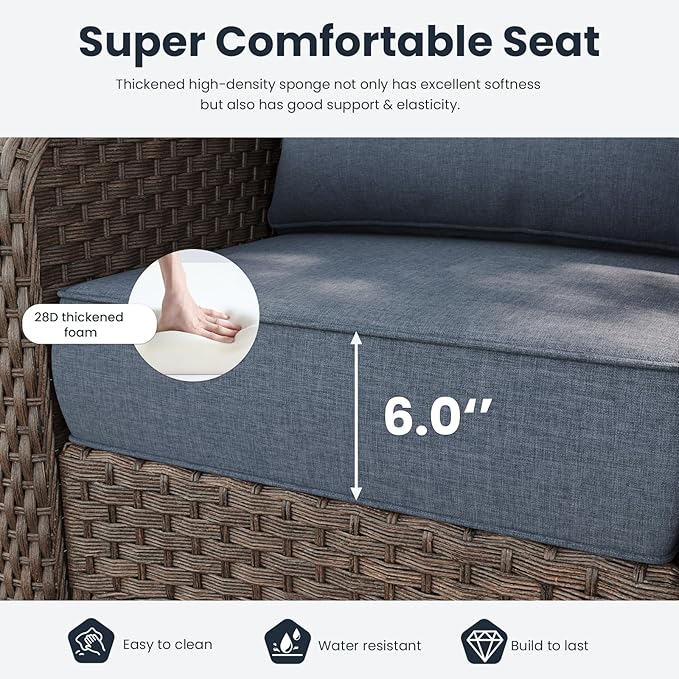 8 Pieces Outdoor Patio Furniture Sets with Rocking Swivel Chairs with 6-inch Thick Cushion and Fire Pit Table for Deck Lawn