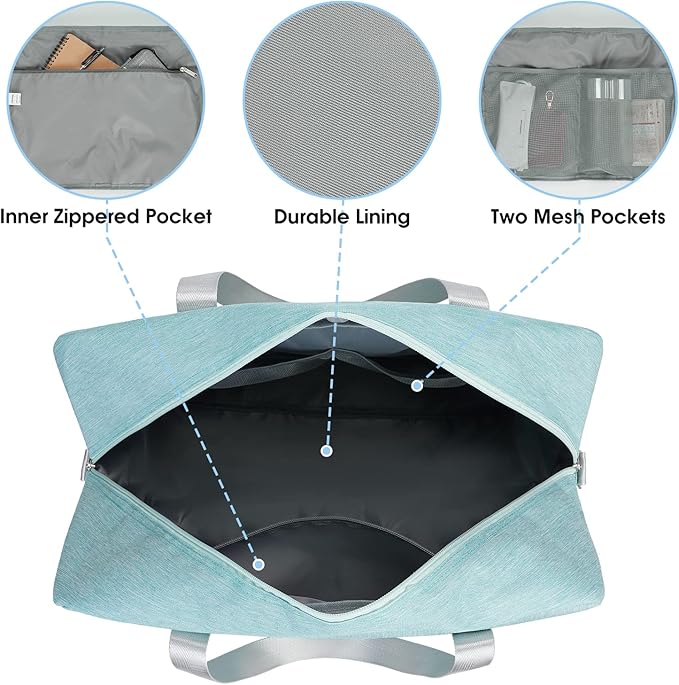 For Spirit Airlines Personal Item Bag 18x14x8 Foldable Travel Duffel Bag Underseat Carry on Luggage for Women (Mint Green)