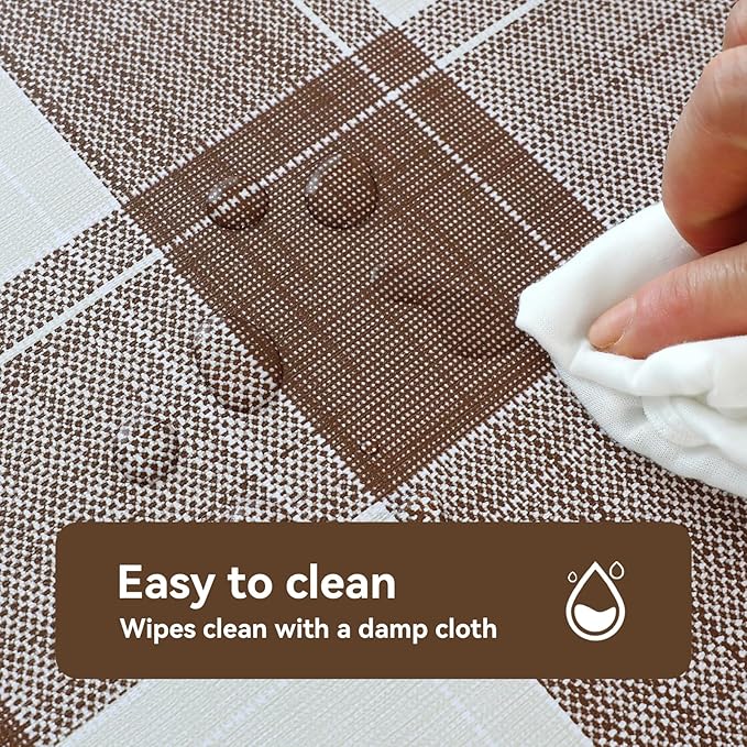 Romanstile Rectangle Plastic Tablecloth, 100% Waterproof Oil-Proof Checkered PVC Table Cloth, Heavy Duty Vinyl Table Cover for Dining, Camping, Picnic, Outdoor - 54 x 108 Inch, Brown Checkered