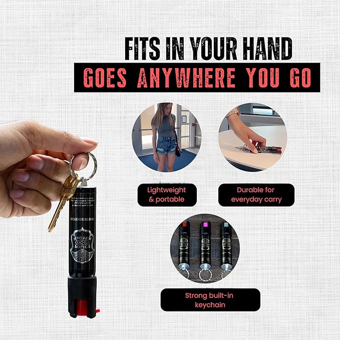 Police Magnum Compact Pepper Spray Self Defense Safety Tool- Strong Built-in Keychain Holder- Small Discreet Canister- Made in The USA- 1 Pack 3/4oz Twist Lock Keyring