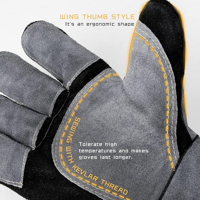 TOOLIOM 16 Inches 932℉ Welding Gloves for MIG/Stick Welding Heat Fire Resistant Leather Forge with Kevlar Stitching Reinforced Thumb and Palm Mitts for Welding/Oven/Grill/Pot Holder/Fireplace/Baking