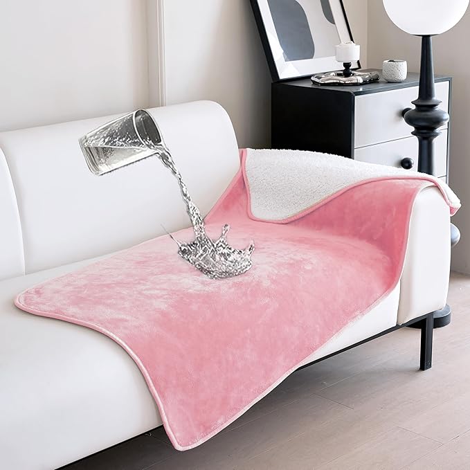 gogobunny Waterproof Bed Blanket, Reversible Sherpa Fleece Throw Blanket for Dog Puppy Cat, Furniture Cover Protects Bed Couch Sofa from Liquid Pee and Pet Fur (Pink, 30x70 inches)