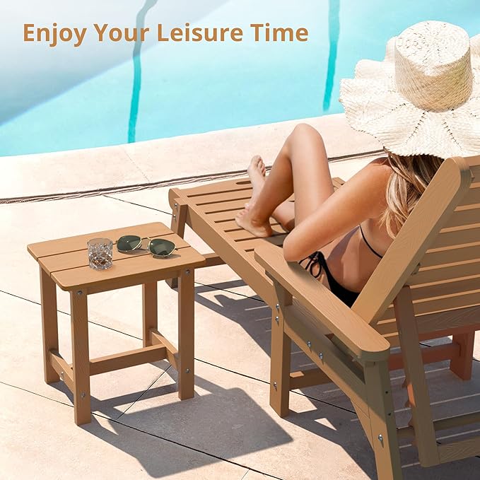 LUE BONA Outdoor Side Table, HDPS Small Adirondack End Table for Patio, Porch, Deck, Weather Resistant, Easy Maintenance, Indoor or Outdoor Use, Teak Color