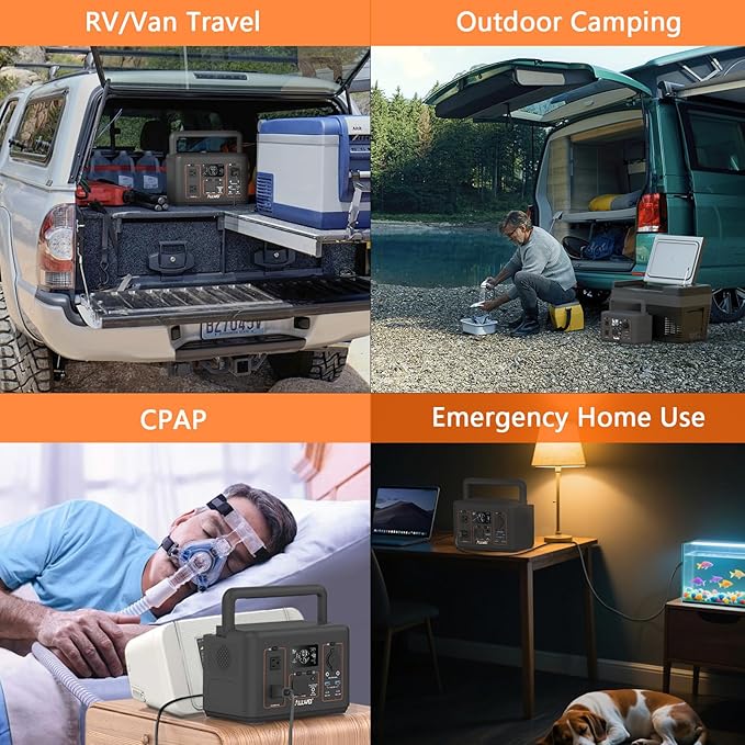 ALLWEI Portable Power Station 500W, 512Wh LiFePO4 Battery, UPS Function, 2.5Hrs Fast Charge, 2 AC Outlets(Surge 1000W), Solar Generator for Outdoor Camping RV CPAP Home Emergency