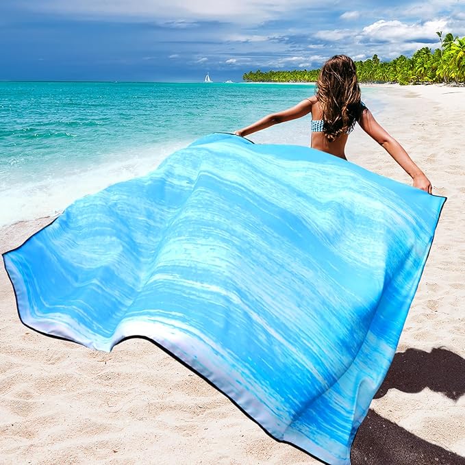 Beach Blanket Waterproof Sandproof Beach Mat 79" X 83"/10'x9'for 2-8 Adults Quick Drying Outdoor Picnic Mat Beach Accessories for Travel, Camping, Hiking