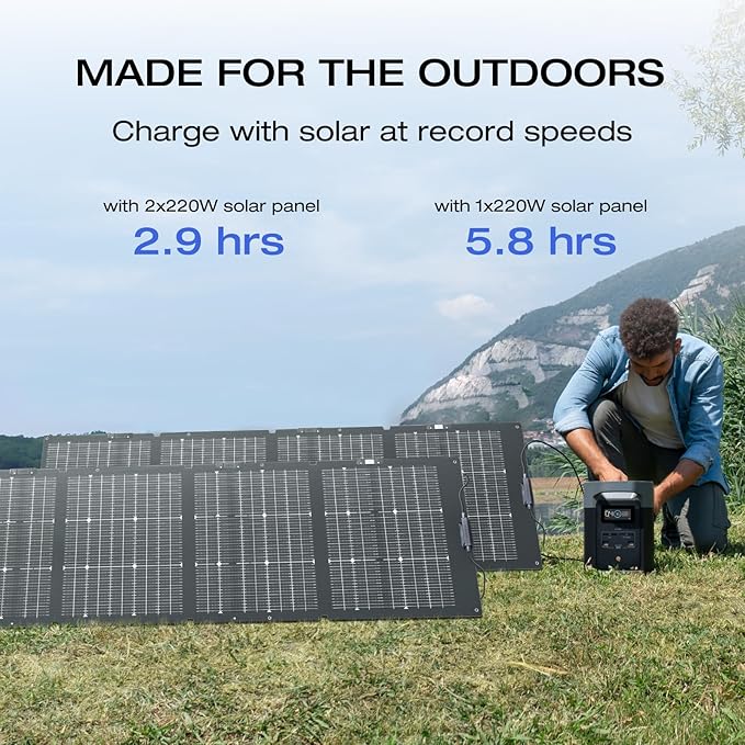 EF ECOFLOW Solar Generator DELTA2 with 220W Solar Panel, LFP(LiFePO4) Battery, Fast Charging, Portable Power Station for Home Backup Power, Camping & RVs
