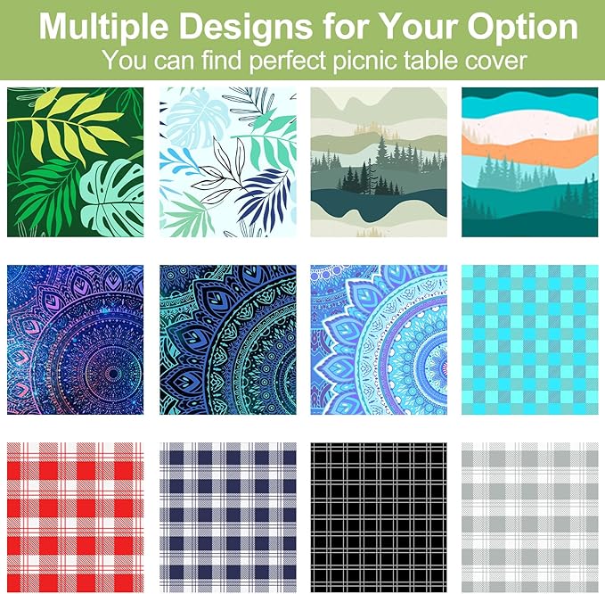 Picnic Table Cover with Bench Covers Camping Essentials Waterproof Windproof Camping Tablecloth with Drawstring Bag, Fitted Rectangle Tables and Seats, 60in, Dark Green