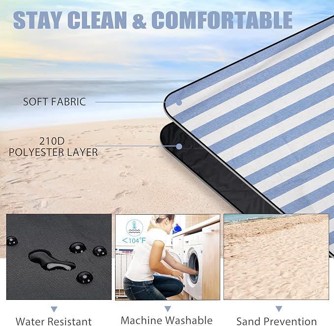 Picnic Outdoor Blankets Waterproof Extra Large - Beach Mat Sand Free Foldable with Carry Strap | Portable Camping Blanket | Park Blanket for Grass , Hiking, Travel, Concerts, Indoor (Cerulean Blue)