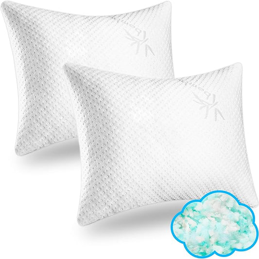 Xtreme Comforts 2-Pack Memory Foam Pillows Made in The USA - Standard Size, Slim Cooling Pillow for Sleeping on Side, Back & Stomach - Firm and Soft Bed Pillows