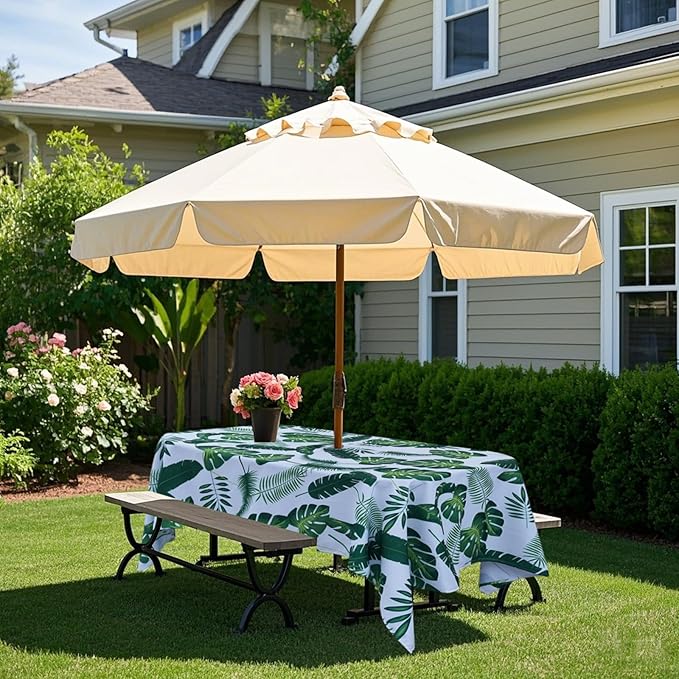 Poise3EHome Outdoor Tablecloth Rectangle with Umbrella Hole Waterproof Tropical Green Tablecloth for Spring Picnic Party Patio Table Camping, Palm Leaf (52X70 Zipper)