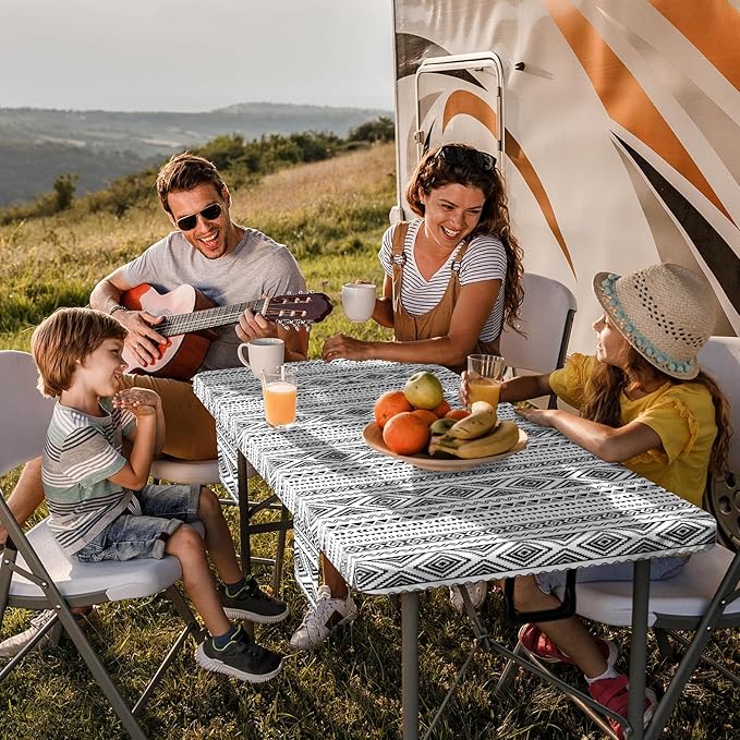 Picnic Table Cover with Bench Covers Non Slip Waterproof Vinyl Tablecloth for 8 Foot Rectangle Tables Gardening Needs Camping Rv Roadtrip Items for Tent Camper Gift for Teen Woman Man