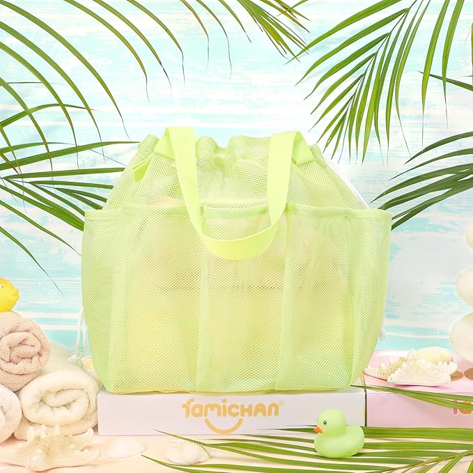 Mesh Shower Caddy Portable with Drawstring, Dorm Room Essentials for College Students Girls & Boys, Large Shower Bag for Camping,Swimming,Gym,Travel,Bathroom - Green