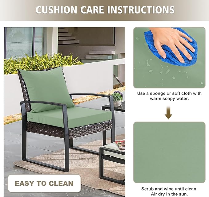 Outdoor Cushions for Patio Furniture, Waterproof Outdoor Chair Cushion w/Fade-Resistant, Removable & Machine-Washable Cover, 22x22 Inch, Deep Seat Sofa/Couch Pads Replacement, Sage Green