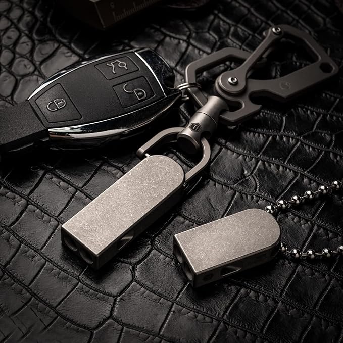 KeyUnity Titanium EDC Whistle Outdoor Emergency Whistle for Keychain, Comes with Necklace to Hang on Neck