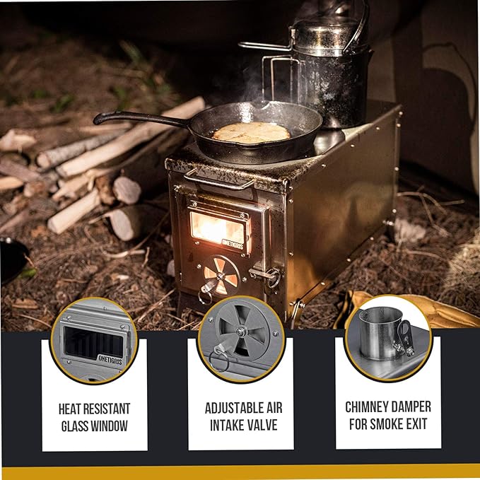 OneTigris Tiger Roar Tent Stove, Portable Wood Burning for Winter Camping Hunting and Outdoor Cooking, Pipes Included