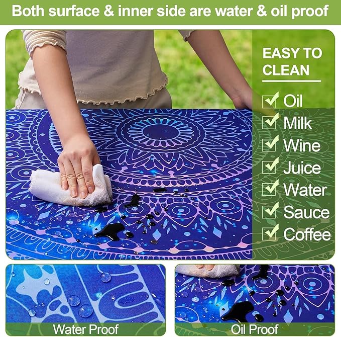 Picnic Table Cover with Bench Covers Camping Essentials Waterproof Windproof Camping Tablecloth with Drawstring Bag, Fitted Rectangle Tables and Seats, 60in, Blue Purple