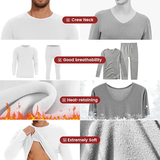 Thermal Underwear for Men Long Johns Set - Fleece Lined Base Layer for Cold Weather Winter Clothes
