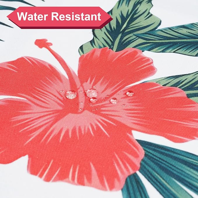 SquarePie Round Outdoor Talecloth, 60'' Waterproof Spill Proof Patio Table Cloth Cover with Umbrella Hole and Zipper for Spring Summer Party Picnic,Palm Leaf Red Flower