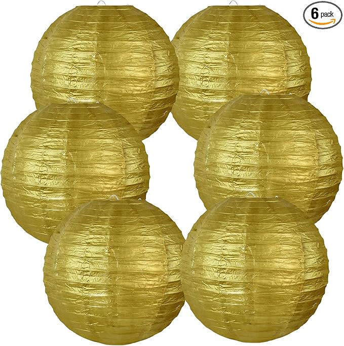 BEISHIDA 12-Inch Gold Paper Lanterns Decorative Chinese/Japanese Hanging Round Paper Lanterns Lamp for Birthday, New Years,Wedding,Christmas, Baby Bridal Shower, Home Decor, Party Decoration (6 Packs)