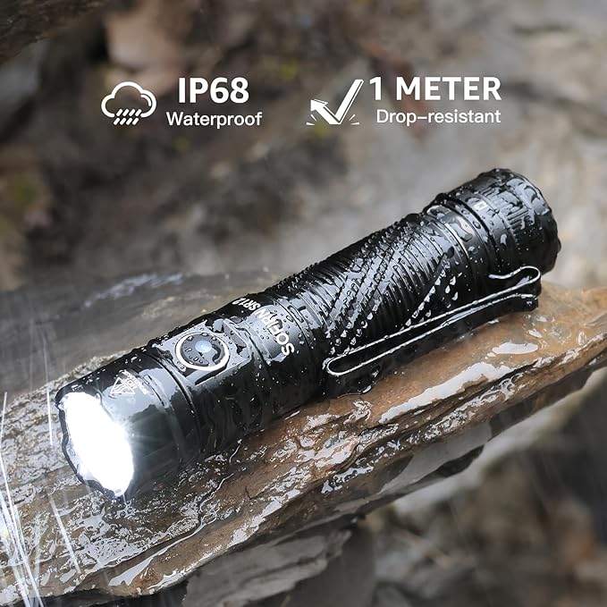 Pocket Flashlight Rechargeable LED Light - Sofirn SR12 Small Flashlights Powerful, Bright EDC Light, 1300ft Long Throw Magnetic Flashlight High Lumens, IP68 Waterproof, Simple UI, Compact for Outdoor