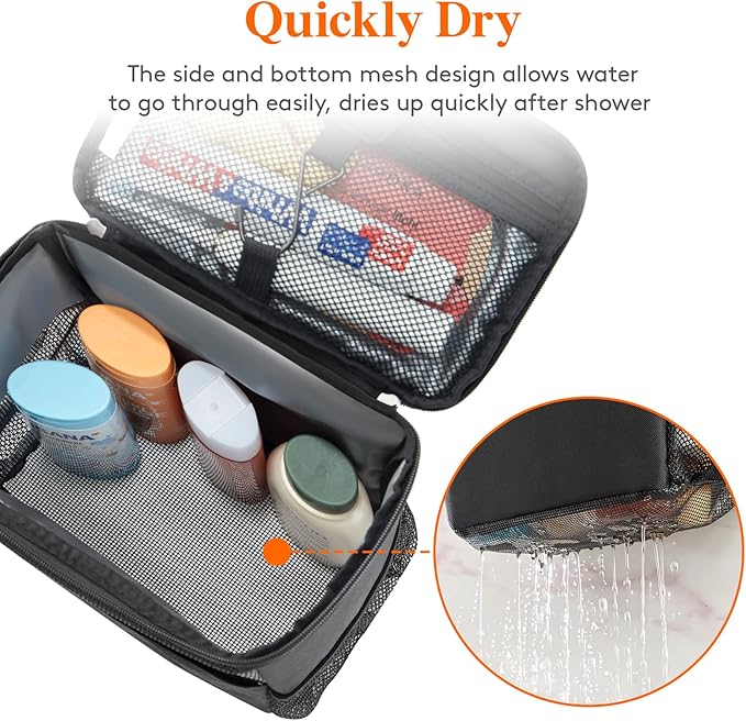 Lifewit Mesh Shower Caddy Bag Portable College Dorm Room Essentials Caddy Tote Basket for Bathroom, Gym, Travel, Camping Quick Dry Hanging Shower Organizer Toiletry Bag for Women Wen, Medium, Black