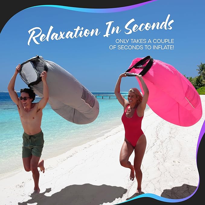 Nevlers Inflatable Lounger | 210T Polyester Inflatable Chair | No-Pump Blow Up Couch | Camping Couch Air Sofa Bed w/ 450 lbs. Cap., Pockets & Matching Bag | Use as Inflatable Couch for Adults & Kids