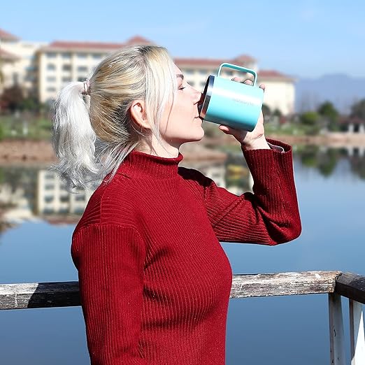 BJPKPK 2 pcs Stainless Steel Insulated Coffee Mug, 14oz, Pink-14oz, Coffee Cup with Lid and Handle, Double Vacuum Insulation, BPA Free