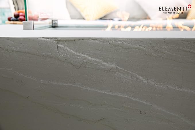 Elementi+ | Meteora Gas Fire Pit Cast Concrete 56" Rectangular Fire Table, Outdoor Fire Pit Electronic Ignition | Canvas Cover, Fire Glass and Burner Lid Included | Light Gray | Propane Gas