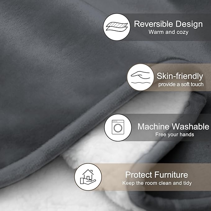 gogobunny Waterproof Pet Blanket for Small Dogs and Cats, Reversible Sherpa Fleece Soft Plush Throw for Couch Protection, Washable Furniture Protector (Dark Grey, 30x30 inches)