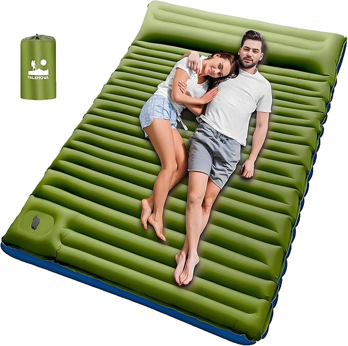 4 Inch Thick Double Sleeping Pad for Camping, with Foot Pump and Pillow, Lightweight Camping Mattress 2 Person for Outdoors, Backpacking, Hiking