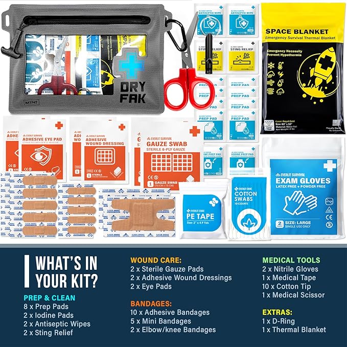 EVERLIT Ultralight Waterproof First Aid Kit, Boat First Aid Kit, Marine Medical Kit for Boating, Kayak, Backpacking, Hiking, Camping, Emergency Kit (Grey)