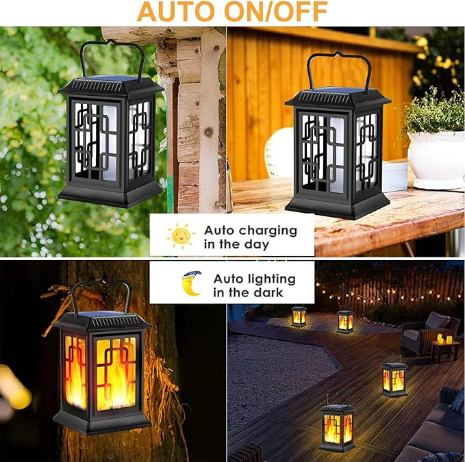 Solar Lanterns Outdoor Waterproof Hanging Lanterns Garden Solar Powered Flame Lights LED for Patio Pathway Deck Yard (4pack)