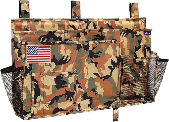 Surblue Bedside Caddy Hanging Organizer Storage Bag Pocket for Bunk, Hospital, College Dorm Rooms, Baby Bed Rails, Camp - 8 Pockets (Large, Desert)