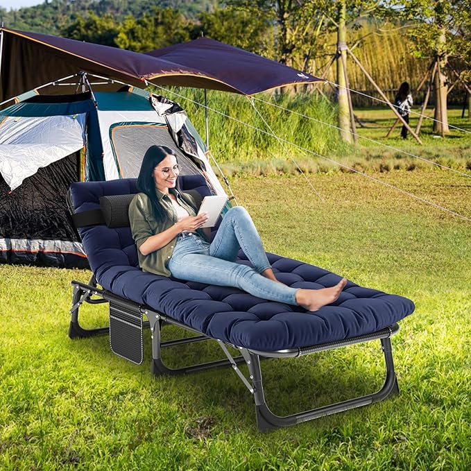 LILYPELLE Folding Camping Cot, Extra Wide Heavy Duty Sleeping Cots with Carry Bag, Double Layer Oxford Portable Travel Camp Cots for Home, Office Nap and Outdoor Beach
