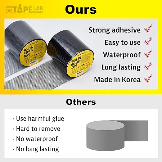 Grey Window Screen Repair Tape, 4 in X 15 FT, Screen Repair Kit for Windows or Doors, Strong Adhesive Patch Kit Fiberglass Mesh Tape