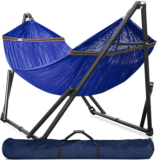 Tranquillo Universal Hammock 600 lbs Capacity, Instant 20s Foldable Hammock Stand, 3-Year Warranty Hammock with Stand, 2 Person Camping Hammock Revolutionary Portable, No Screws, Premium, Blue